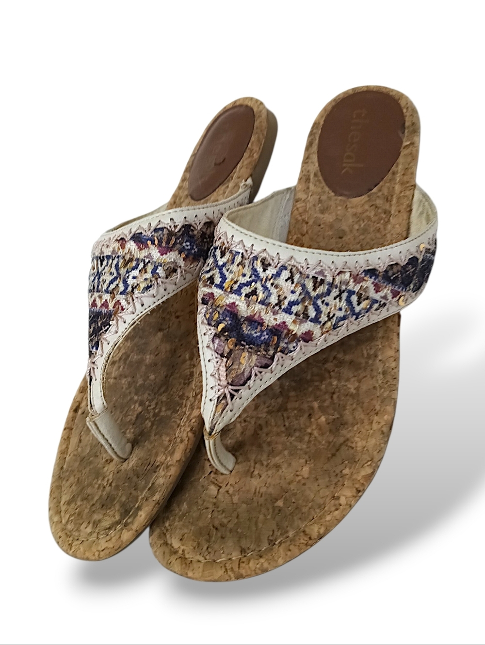 The Sak Embroidered Cork Thong Sandals Boho Hippy Beach Summer Festival Flats 9